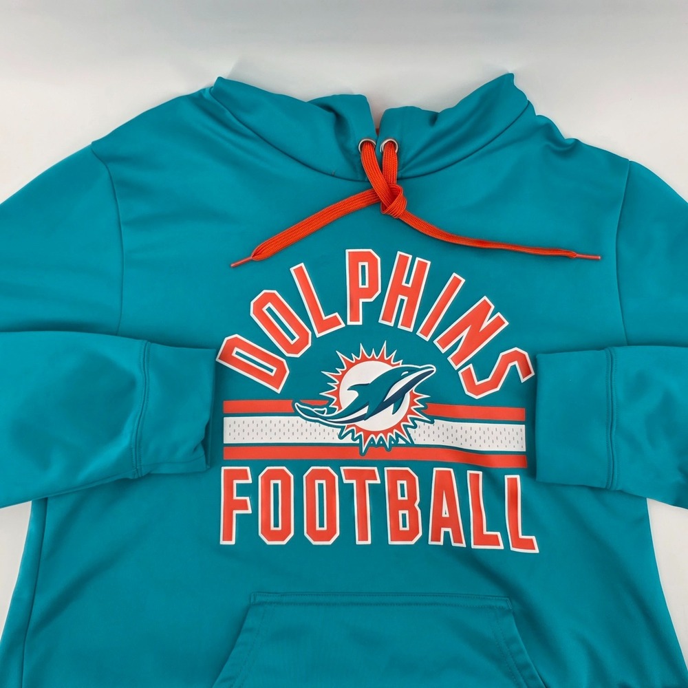 NFL Team Apparel Miami Dolphins Fleece Pullover Hoodie Mens Size Large Teal Blue